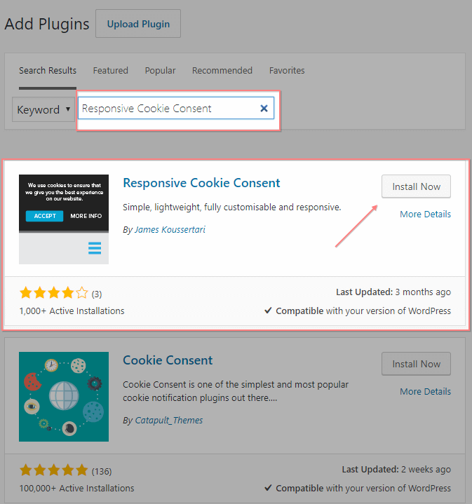 installing the responsive cookie consent plugin