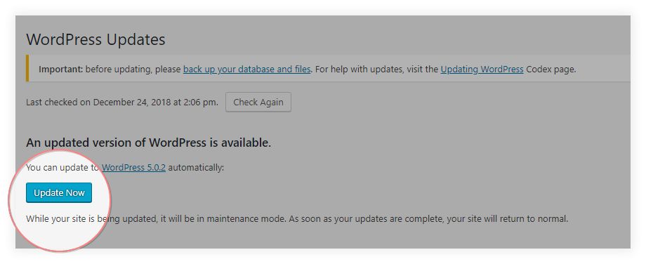 update-wordpress-button Update button for WordPress