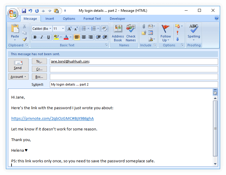 Email 2 - this one has the secure password link in it Email message with a link to a secure message in it.